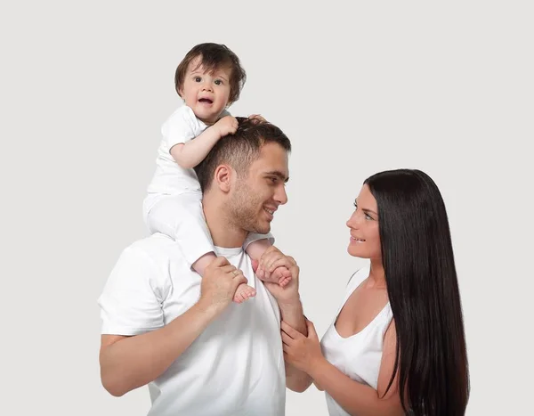 Uma família feliz no fundo branco — Fotografia de Stock