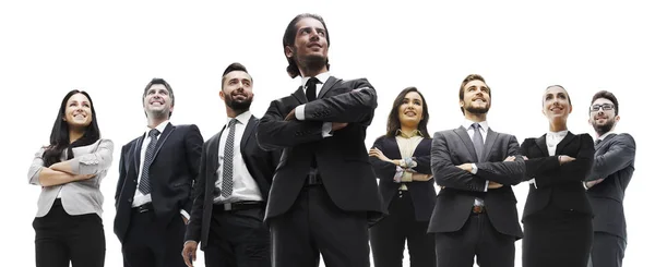 Gelukkig succesvol business team geïsoleerd op witte achtergrond — Stockfoto