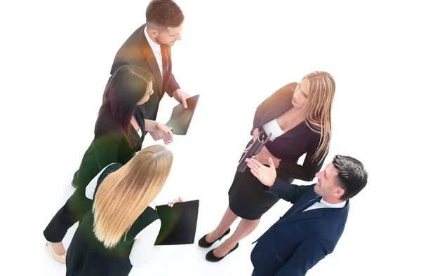 Blick aus dem top.business Team zur Diskussion von Arbeitspapieren. — Stockfoto