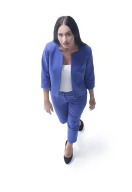 Yukarıdan bir genç iş kadını. Beyaz arka plan üzerinde izole.