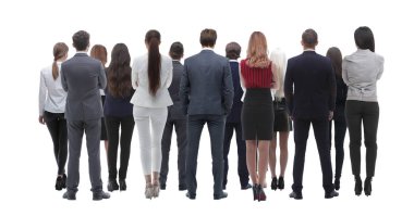 Arkadan Görünüm grup iş adamları. Arka görüş. Beyaz arka plan üzerinde izole.