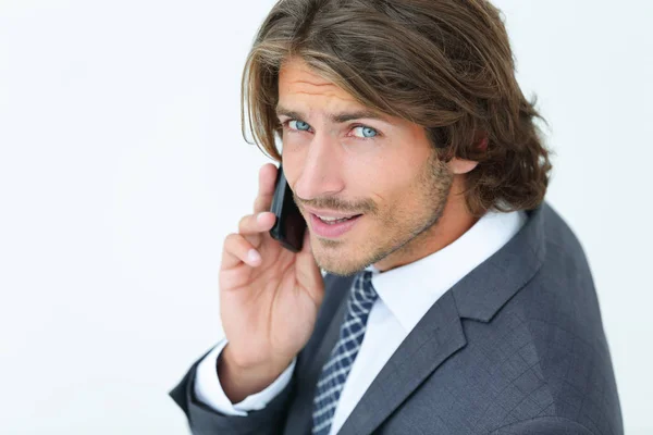 Вид сверху бизнесмен разговаривает по мобильному телефону — стоковое фото