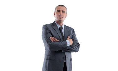 tam büyüme portre. başarılı gülümseyen iş adamı.