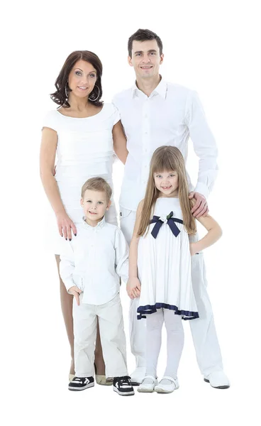 Retrato de família jovem feliz isolado em branco — Fotografia de Stock