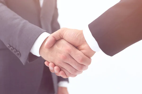 Businessman by handshake invites to cooperation.