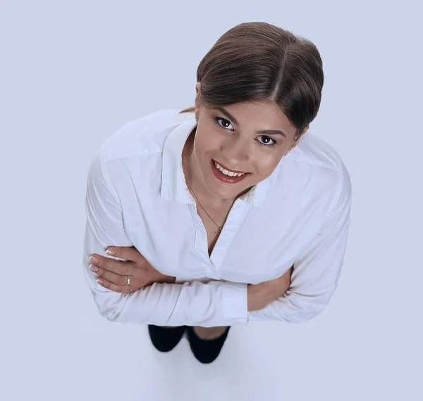 Blick von oben.. in vollem Wachstum. selbstbewusste junge Geschäftsfrau — Stockfoto