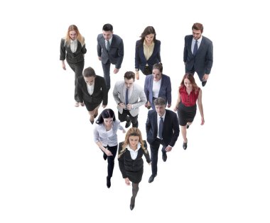 iş adamları lideri arkasında gidiyor. beyaz izole