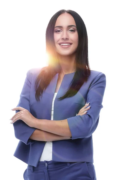 Retrato de jovem feliz sorridente empresária, isolado em branco — Fotografia de Stock