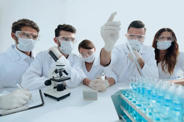 Cientistas em laboratório químico durante o trabalho — Fotografia de Stock