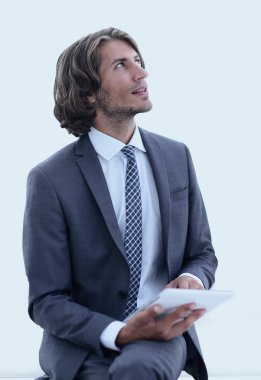 Dijital tablet kopya alanı seyir ile portre .businessman