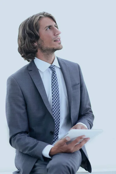 Closeup .businessman with digital tablet looking at copy space — Stock Photo, Image