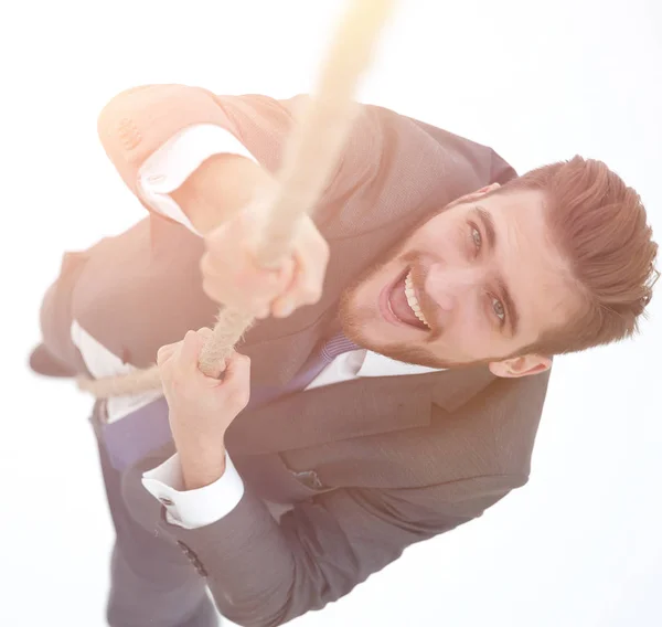 Succesvolle zakenman het touw klimmen — Stockfoto