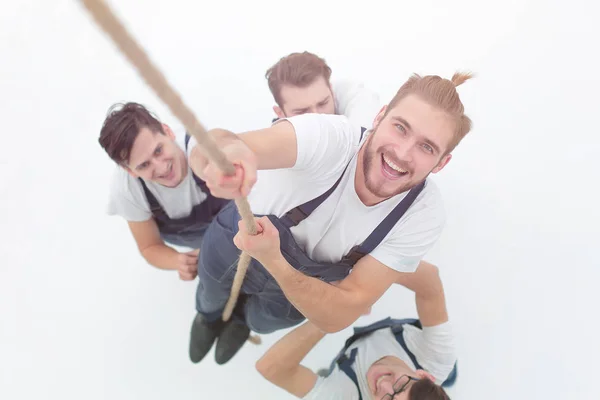 Ipi yukarı tırmanma top.smiling mühendis görüntülemek — Stok fotoğraf