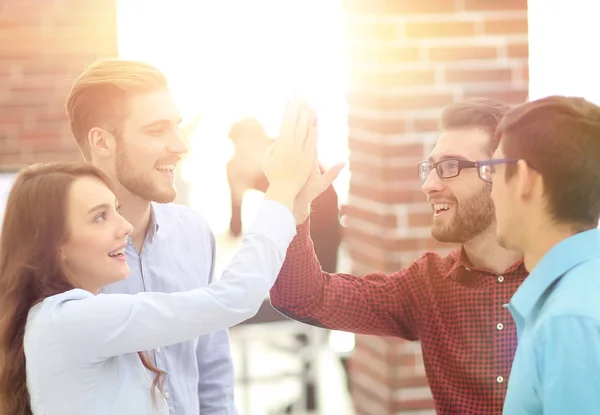 Business people  giving five after signing agreement or contract — Stock Photo, Image