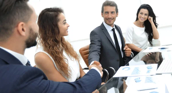 Businessmen hand shake, during meeting — Stock Photo, Image