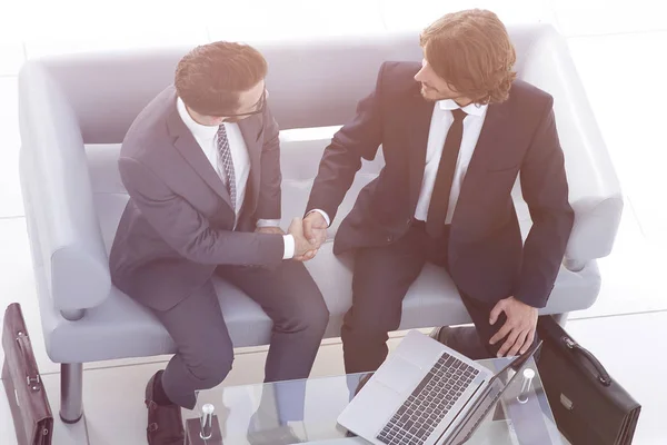 View Top Handshake Business Colleagues Photo Copy Space — Stock Photo, Image