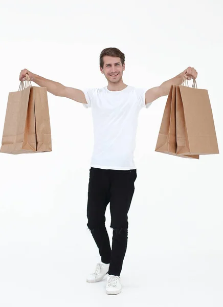 Ung man njuta av shopping resa — Stockfoto