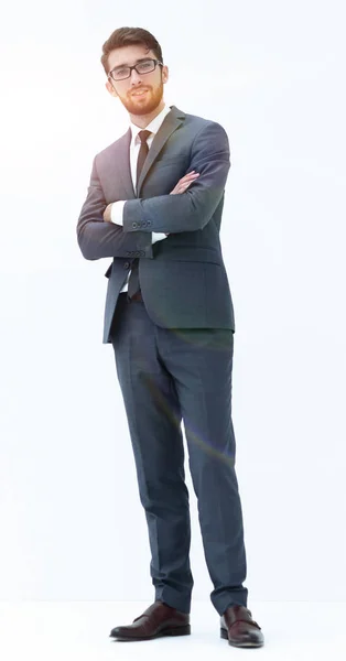 Casual giovane uomo d'affari in piedi braccia incrociate, sorridente — Foto Stock