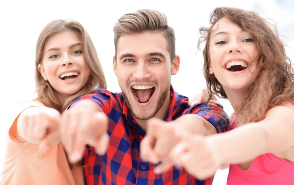 Closeup of three young people showing hands forward — Stock Photo, Image