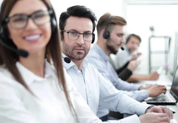 Woman operator in the workplace at the call center — Stock Photo, Image