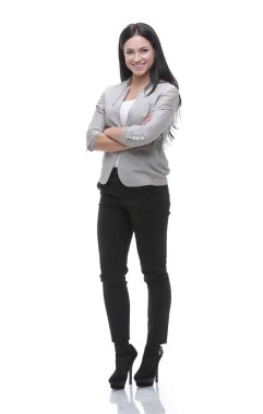 Tam büyüme modern bir genç kadının portresi. Meslek ve kariyer kavramı.