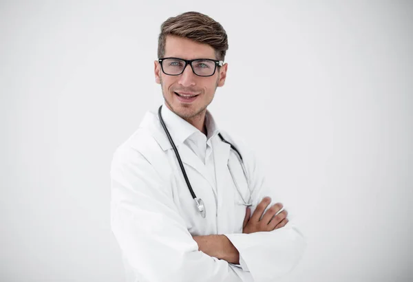 Portrét lékaře diagnostik na světlém pozadí — Stock fotografie