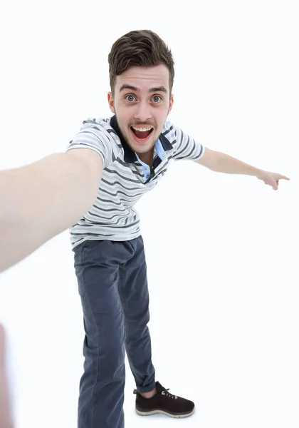 Closeup.Happy modern guy showing his success. — Stock Photo, Image
