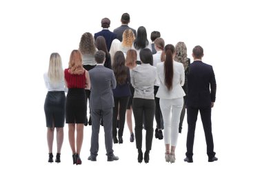 Arkadan Görünüm grup iş adamları. Arka görüş. Beyaz arka plan üzerinde izole.