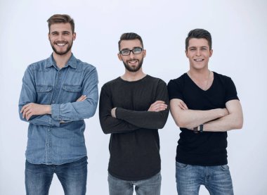 Neşeli iş ortakları kollarını katlanmış