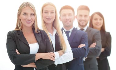 Kendine güvenen iş takım ayakta yan yana