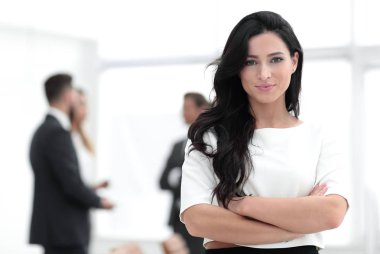 Yakın plan. Ofisteki yönetici kadın.