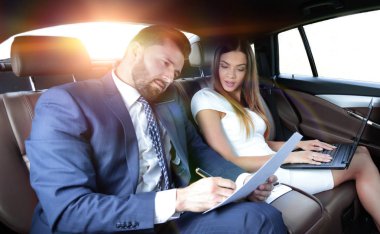 Business trip- Talking on mobile to work of car clipart