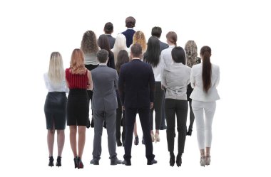 Arkadan Görünüm grup iş adamları. Arka görüş. Beyaz arka plan üzerinde izole.
