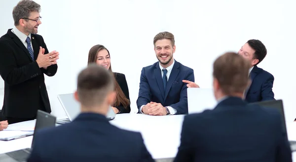 senior Manager makes a report at the briefing.