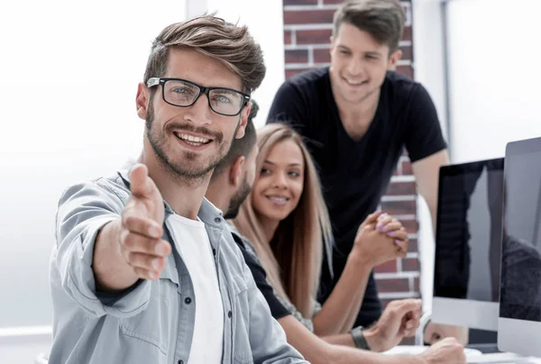 Portrait of european man with beard at workplace — Stock Photo, Image