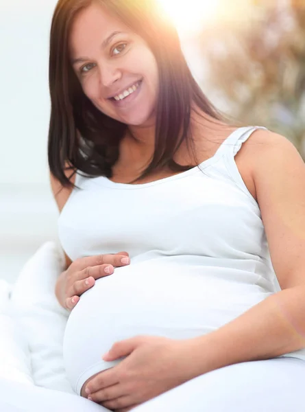 Retrato Uma Mulher Grávida Feliz Conceito Maternidade — Fotografia de Stock