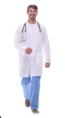 tam büyüme. Doktor Doktor stetoskop ile gülümseyen