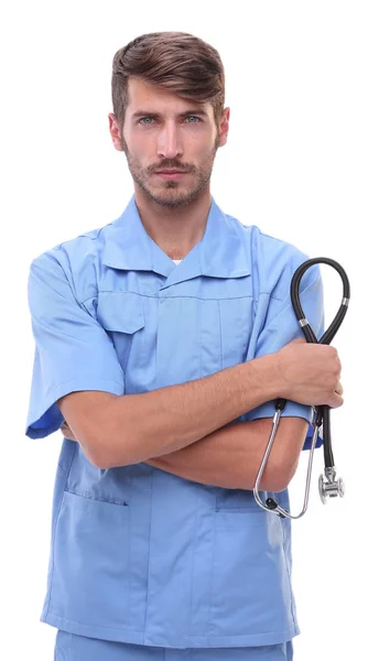 Uzavřete Medical Doktor Isolated Stetoskop Bílém Pozadí — Stock fotografie