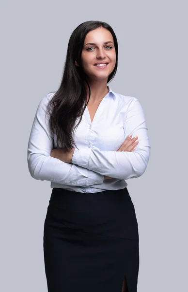 Retrato de um sorridente jovem empresário woman.photo em pleno crescimento . — Fotografia de Stock