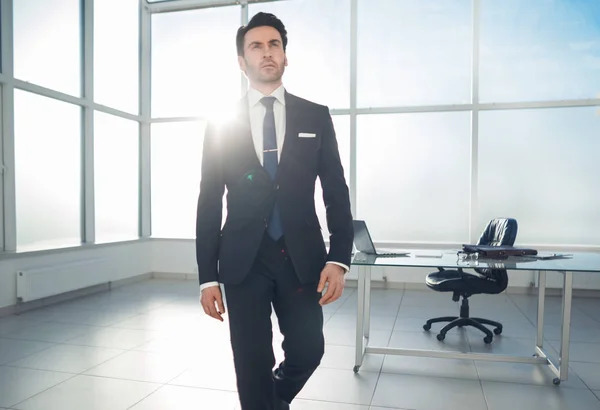 Moderne zakenman die permanent in een heldere kantoor — Stockfoto