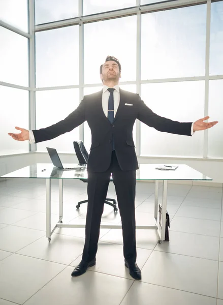 Empresário de sucesso em pé em seu escritório — Fotografia de Stock