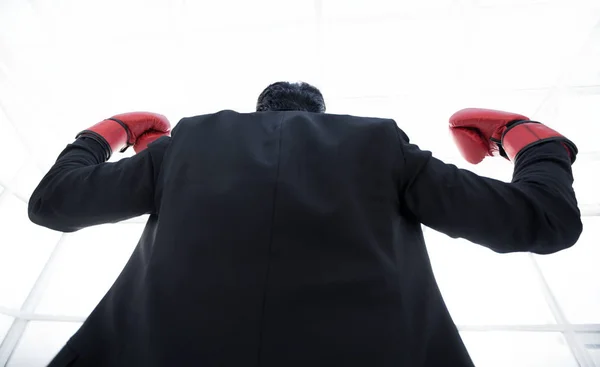 Rear view.businessman en guante de boxeo — Foto de Stock