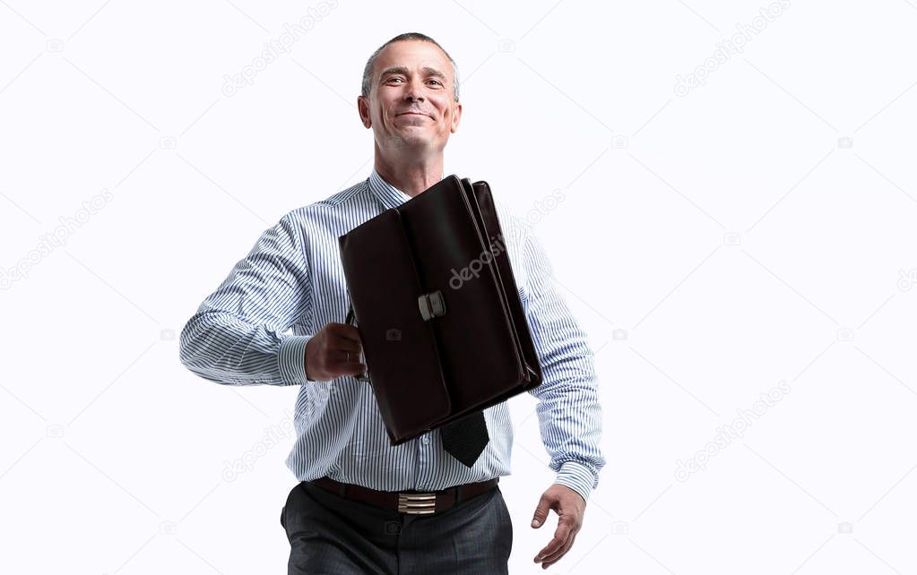 modern business man with a briefcase going forward
