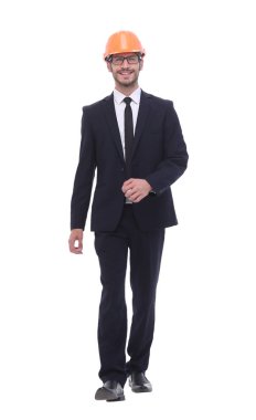 işadamı koruyucu bir kask güvenle ileri adım içinde