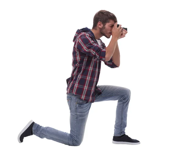 Pełnej długości. fotograf młodego człowieka z kamerą — Zdjęcie stockowe