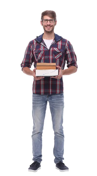 En pleno crecimiento. estudiante masculino sonriente con libros —  Fotos de Stock