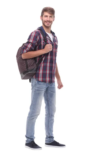 I full tillväxt. stilig manlig student med en väska. — Stockfoto
