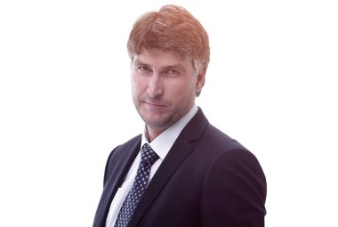 yakın çekim. Kameraya bakarak emin iş adamı.