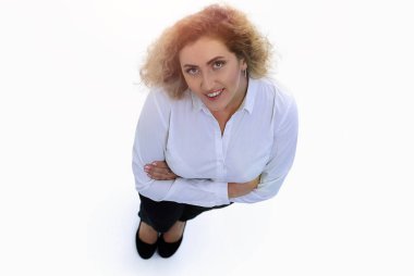 En baştan görüntüleyin. Kadın işçilerin kameraya bakıyor