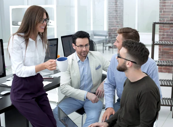 Business woman and business team talking during work break — Stock Photo, Image